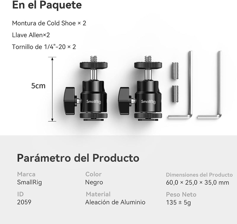 Microcabezales con zapata para cámaras SmallRig 2059 (Paquete de 2)