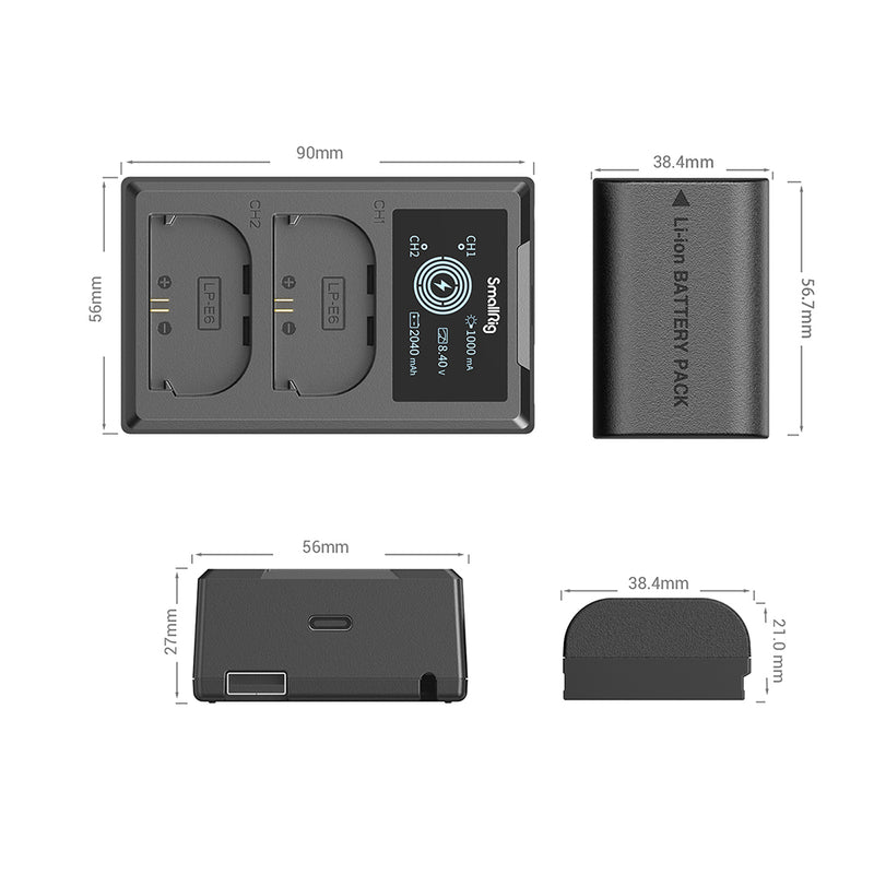 Kit de 2 baterías SmallRig LP-E6NH con cargador dual